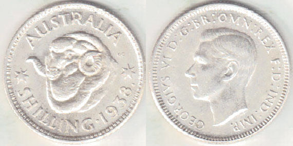 1938 Australia silver Shilling (EF) A004359